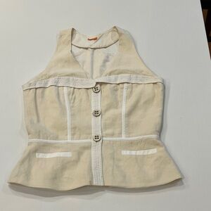Adolfo Dominguez Cream Sleeveless Crop Top with White Trim